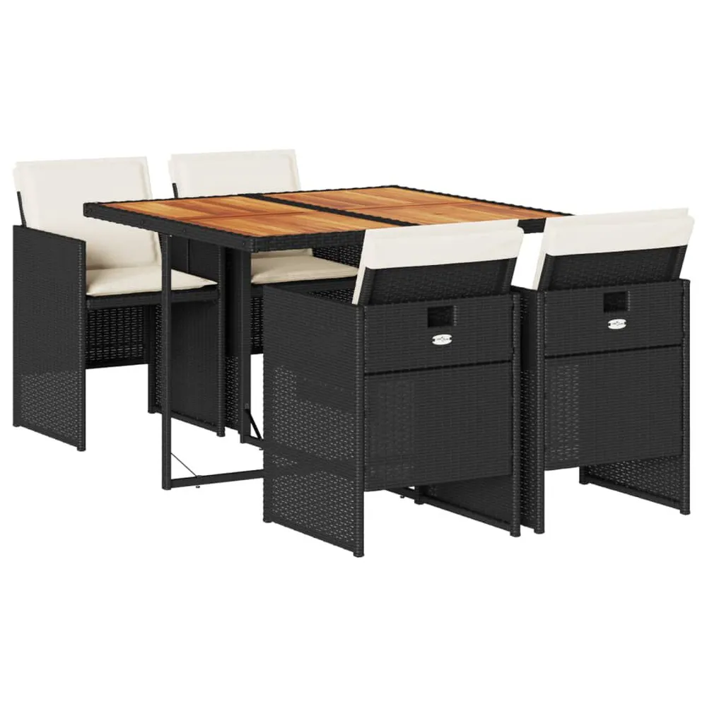 5-delige Tuinset met kussens poly rattan zwart Teak Metalen Frame