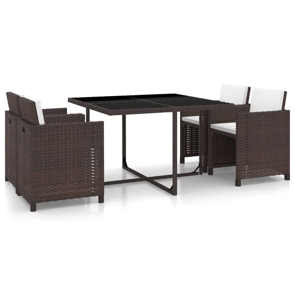 5-delige Tuinset met kussens poly rattan bruin Teak Metalen Frame