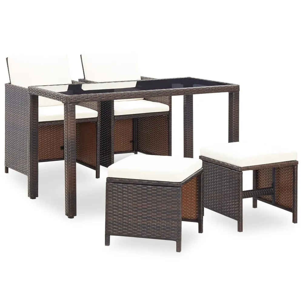 5-delige Tuinset met kussens poly rattan bruin Teak Metalen Frame