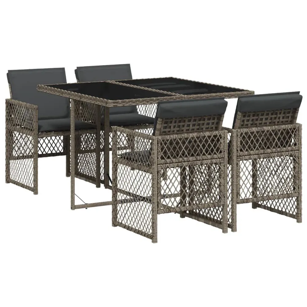 5-delige Tuinset met kussens poly rattan grijs met Hoofdsteun en Lumber Support