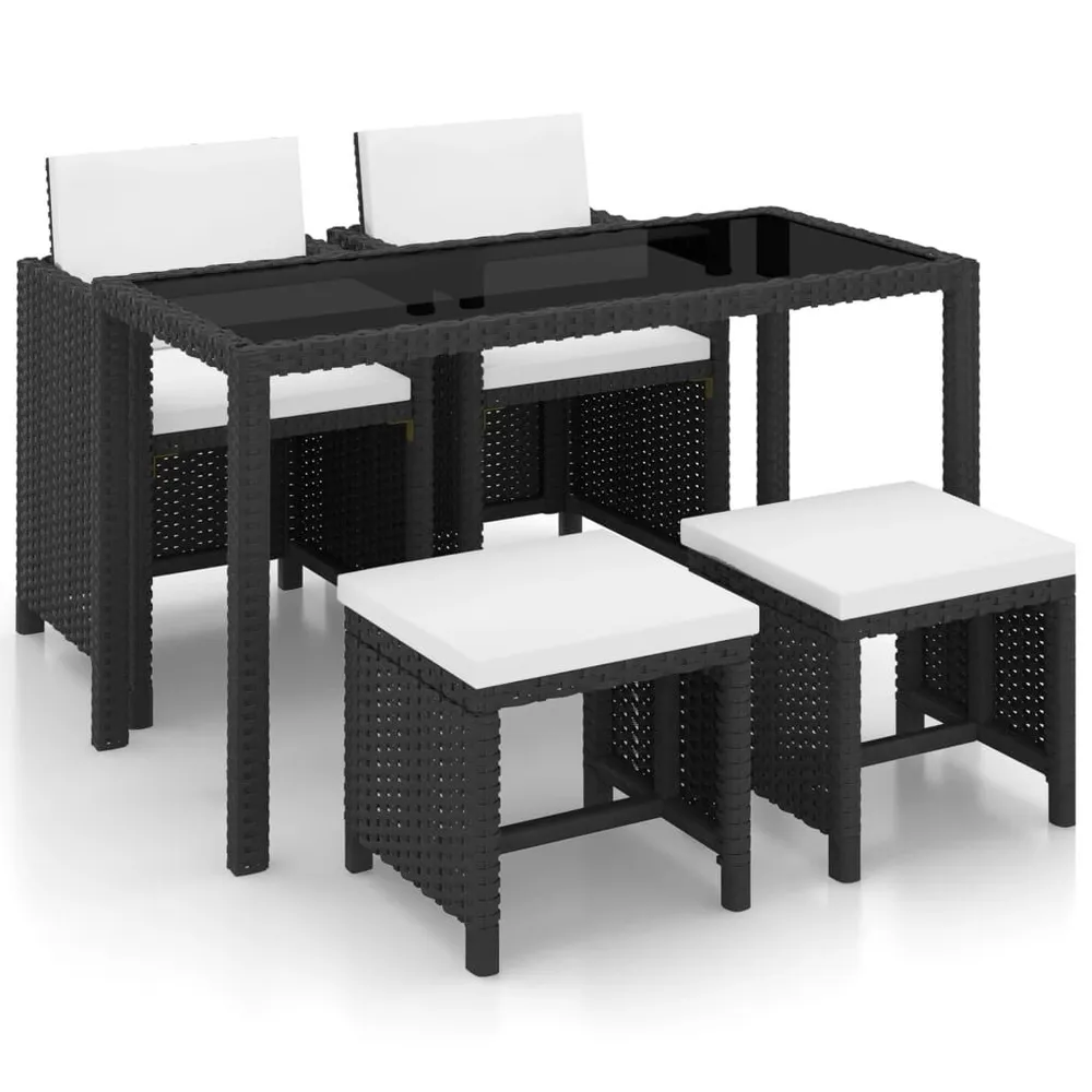 5-delige Tuinset met kussens poly rattan zwart met Hoofdsteun en Lumber Support