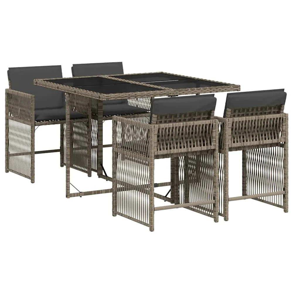 5-delige Tuinset met kussens poly rattan grijs voor Maximale Comfort Buiten