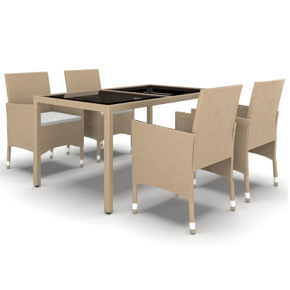 5-delige Tuinset poly rattan en gehard glas lichtbruin
