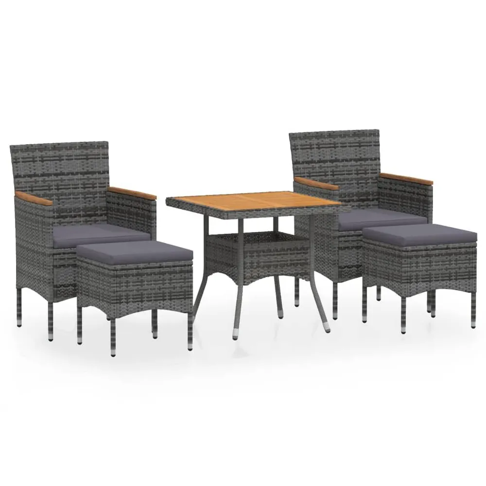 5-delige Tuinset poly rattan en massief acaciahout grijs met 5 Jaar Garantie