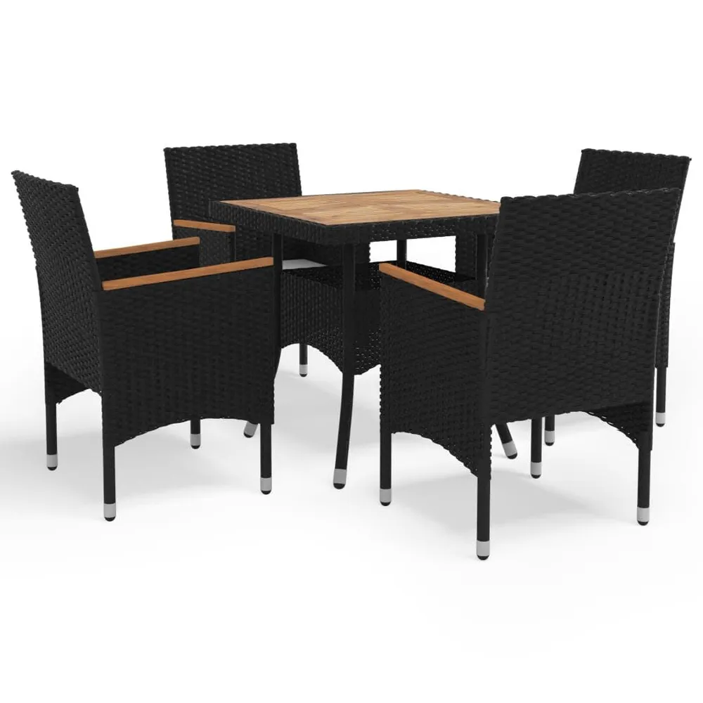 5-delige Tuinset poly rattan en massief hout zwart met 5 Jaar Garantie