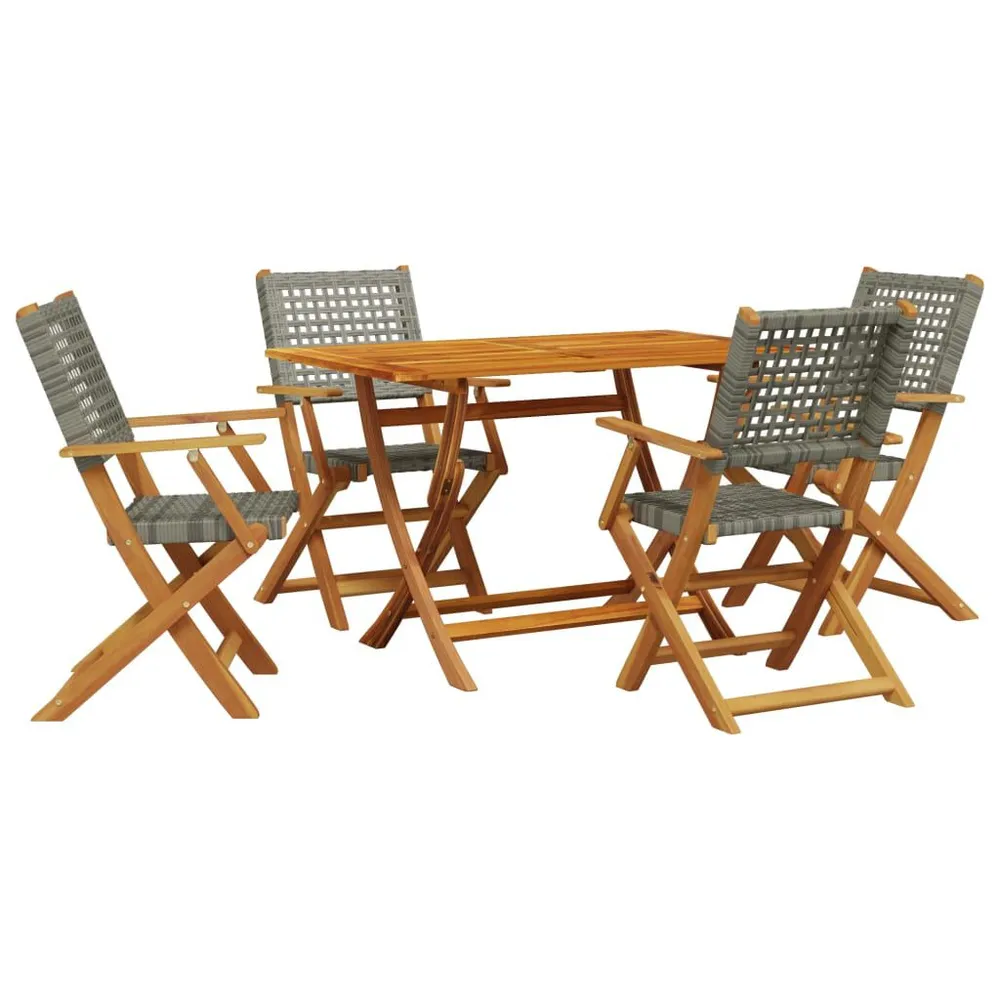 5-delige Tuinset poly rattan en massief hout grijs Teak Metalen Frame
