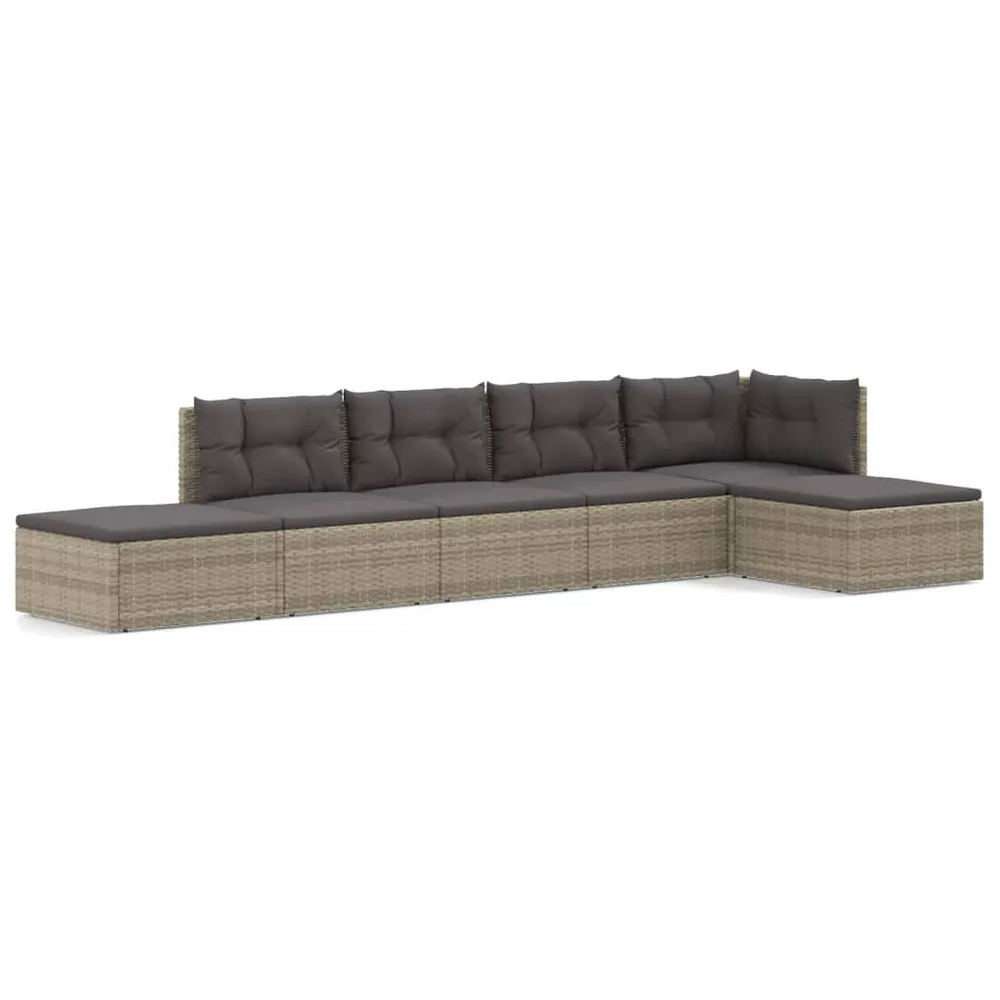 6-delige Loungeset met kussens poly rattan grijs met Geïntegreerde Armleuning