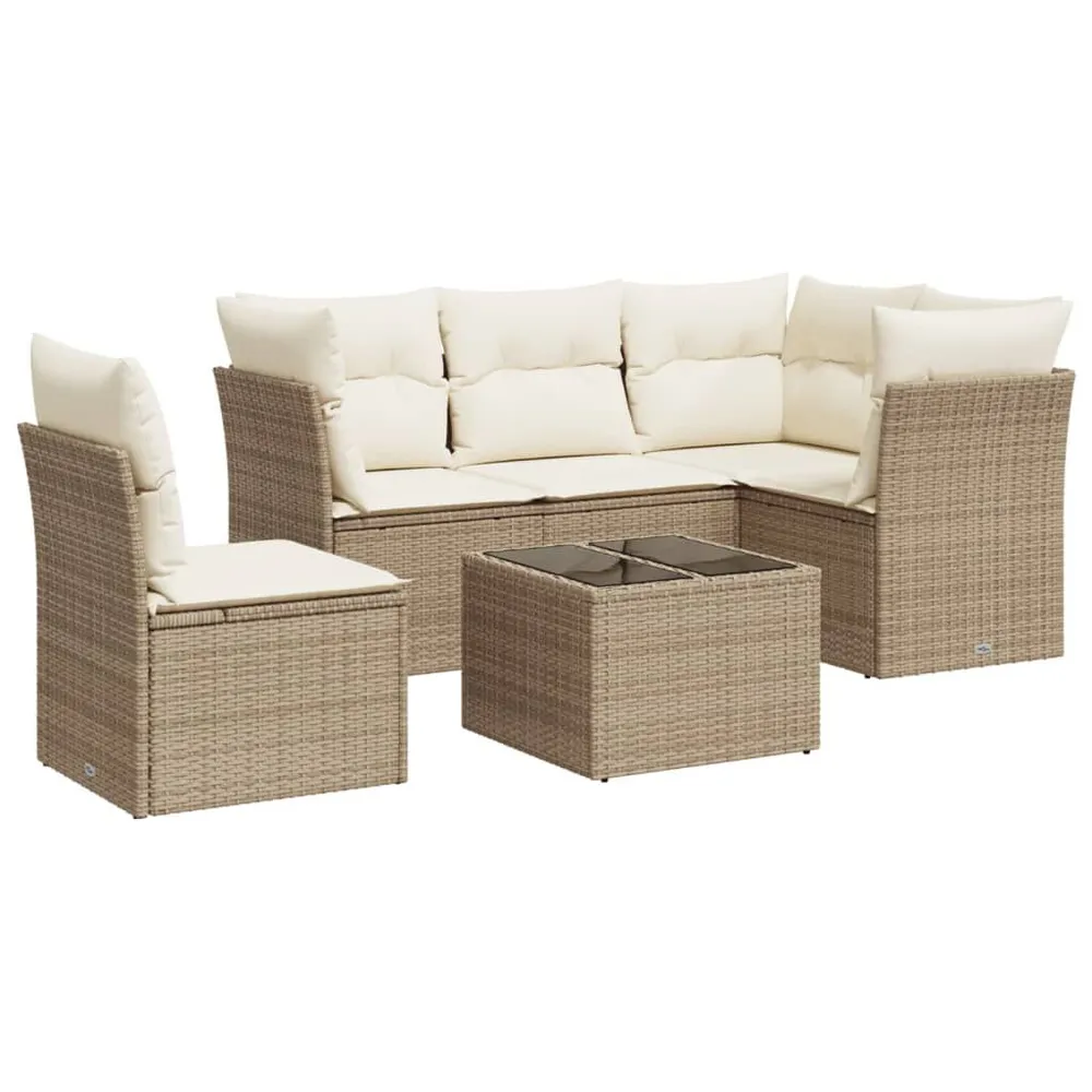 6-delige Loungeset met kussens poly rattan lichtbruin