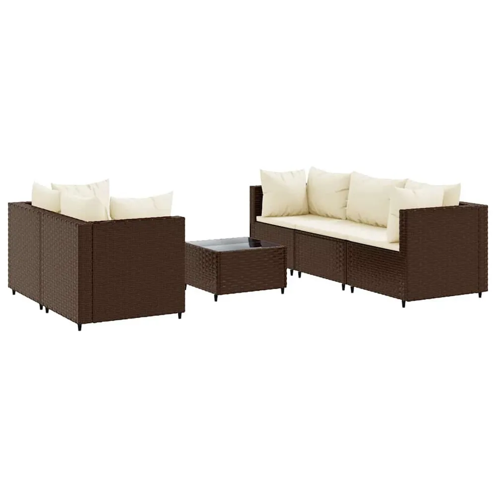 6-delige Loungeset met kussens poly rattan bruin met Geïntegreerde Armleuning