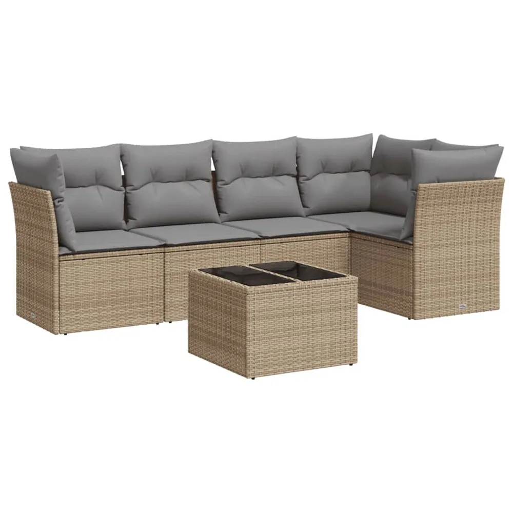 6-delige Loungeset met kussens poly rattan ecru voor Terras Zwembad