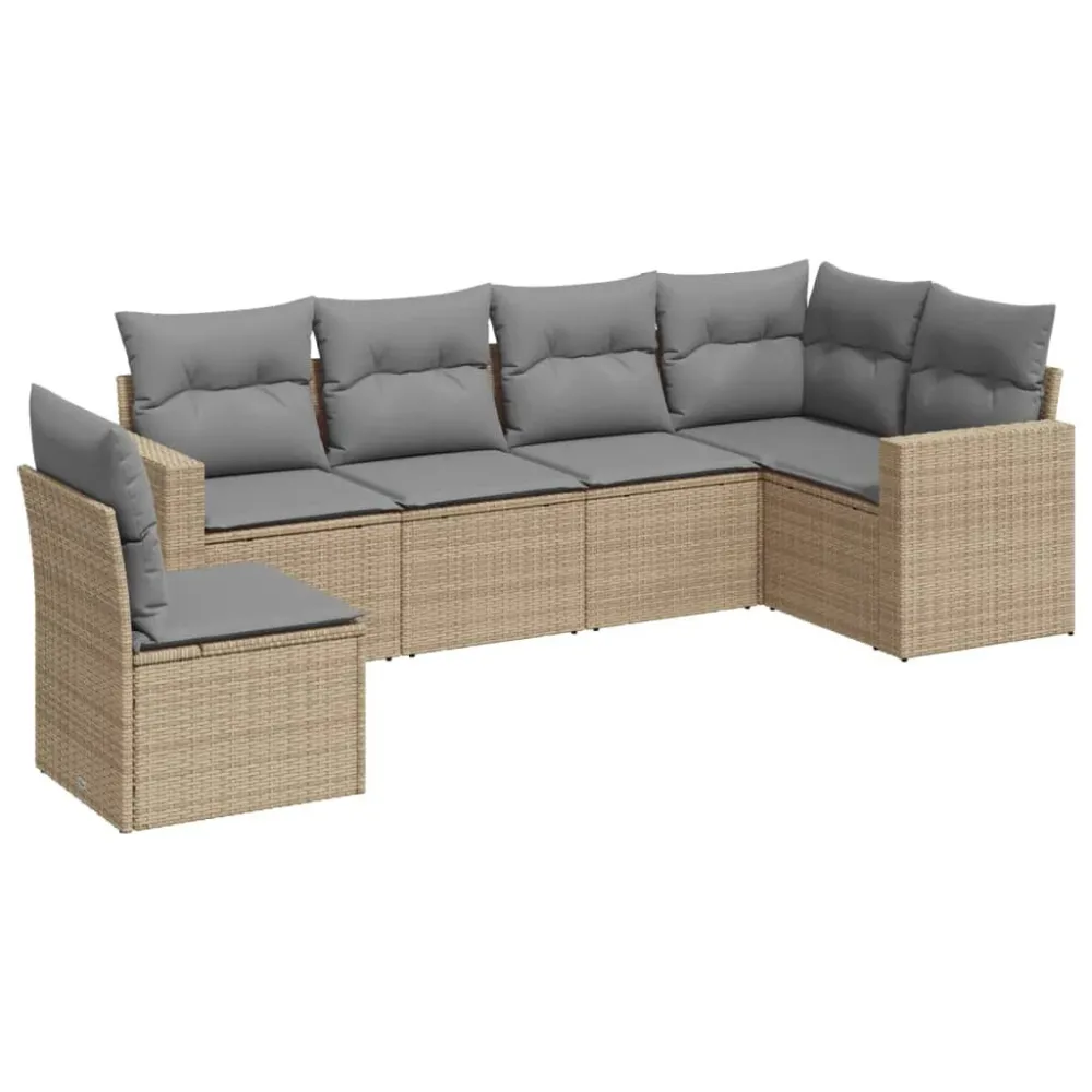 6-delige Loungeset met kussens poly rattan lichtbruin
