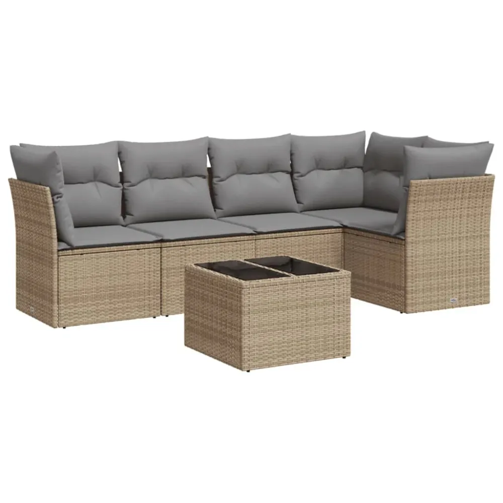 6-delige Loungeset met kussens poly rattan ecru voor Terras Zwembad