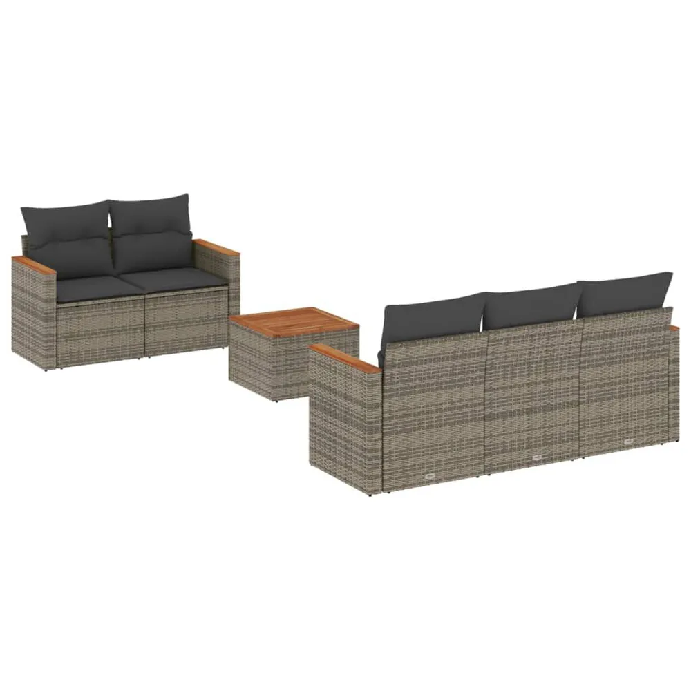 6-delige Loungeset met kussens poly rattan grijs met Inklapbaar Onderstel