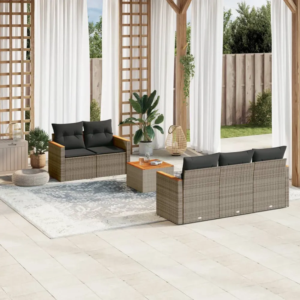 6-delige Loungeset met kussens poly rattan grijs met Inklapbaar Onderstel