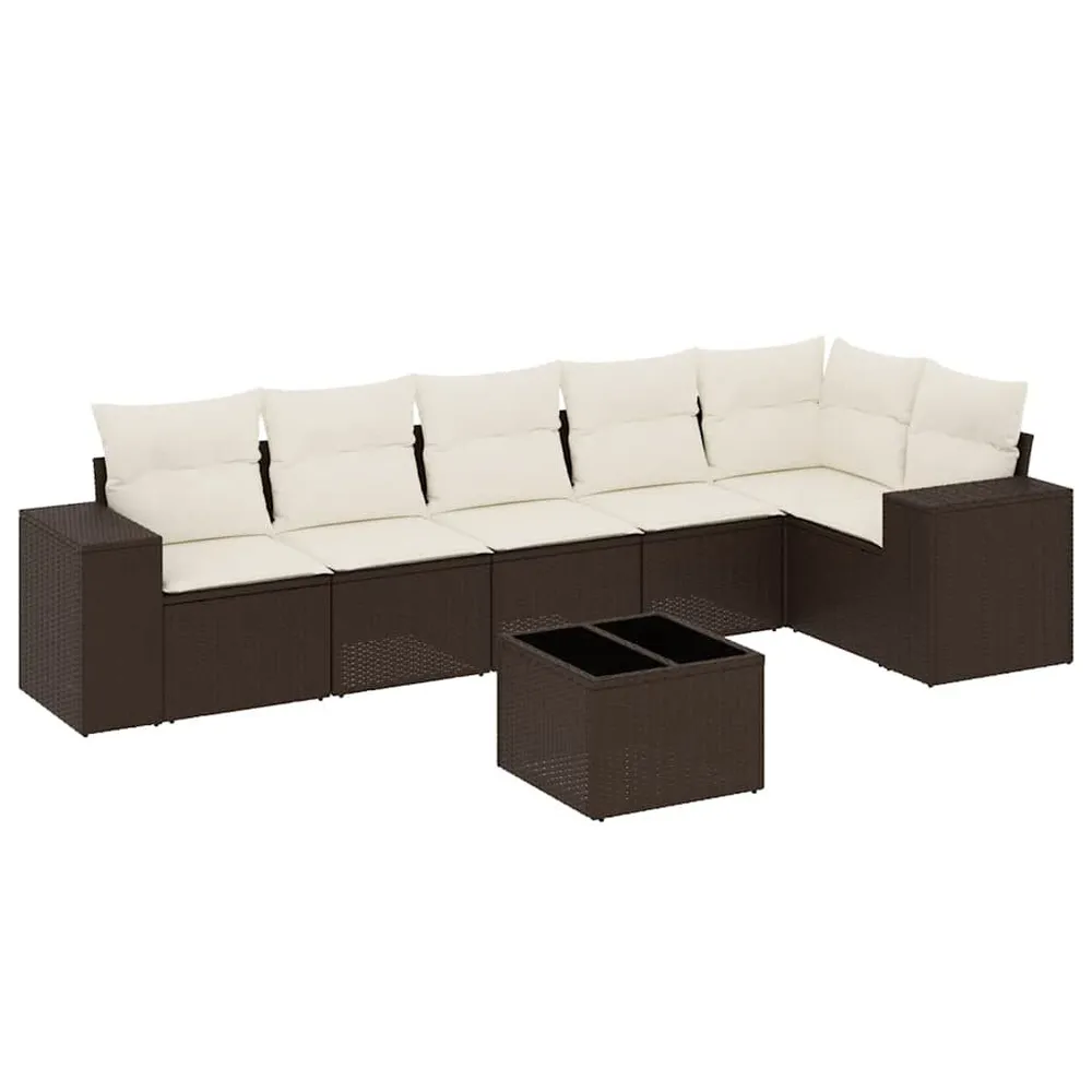 7-delige Loungeset met kussens poly rattan bruin Gemaakt van Weerbestendig Materiaal