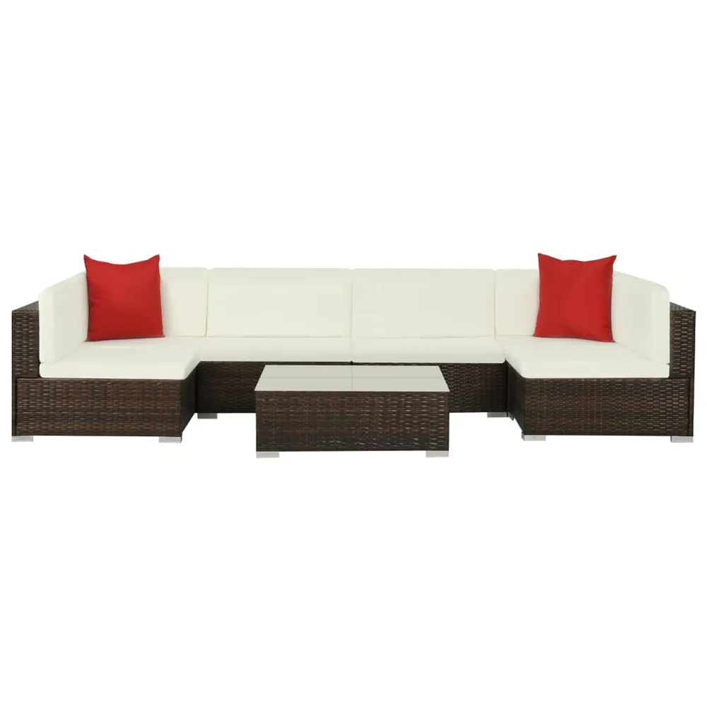 7-delige Loungeset met kussens poly rattan bruin met Verstelbare Rugleuning