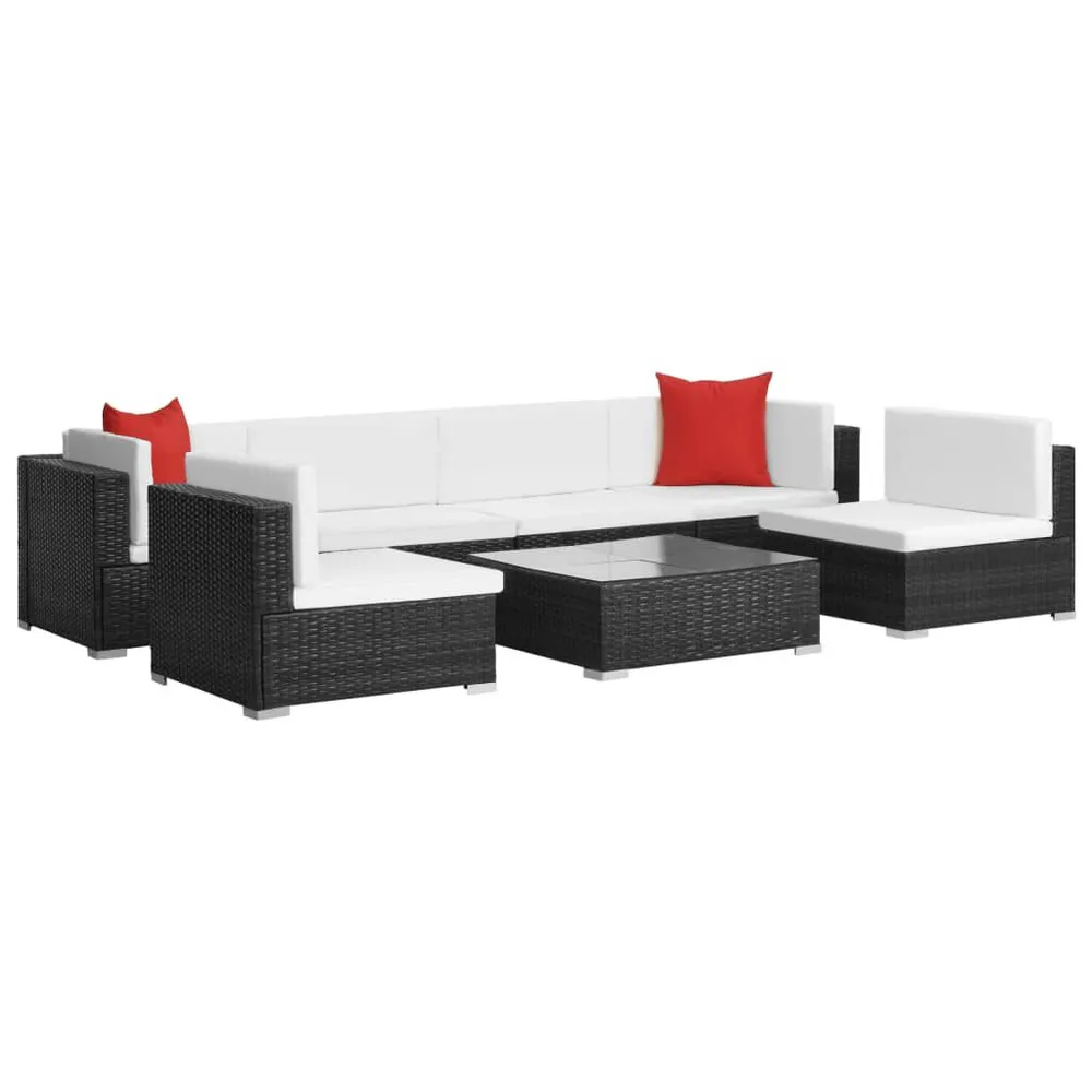 7-delige Loungeset met kussens poly rattan zwart voor Terras Zwembad