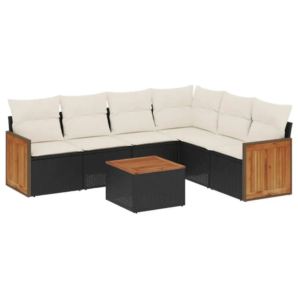 7-delige Loungeset met kussens poly rattan zwart Gemaakt van Weerbestendig Materiaal
