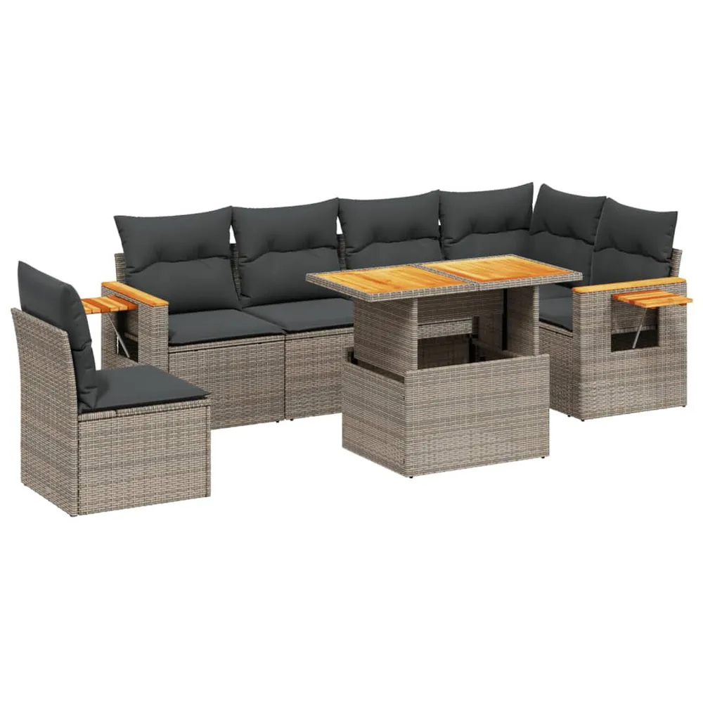 7-delige Loungeset met kussens poly rattan grijs - Snel Thuisbezorgd