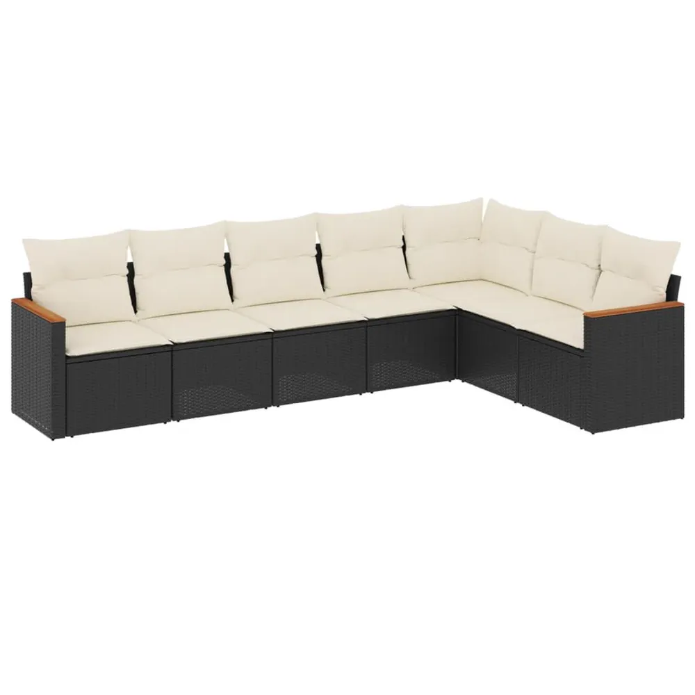 7-delige Loungeset met kussens poly rattan zwart voor Terras Zwembad