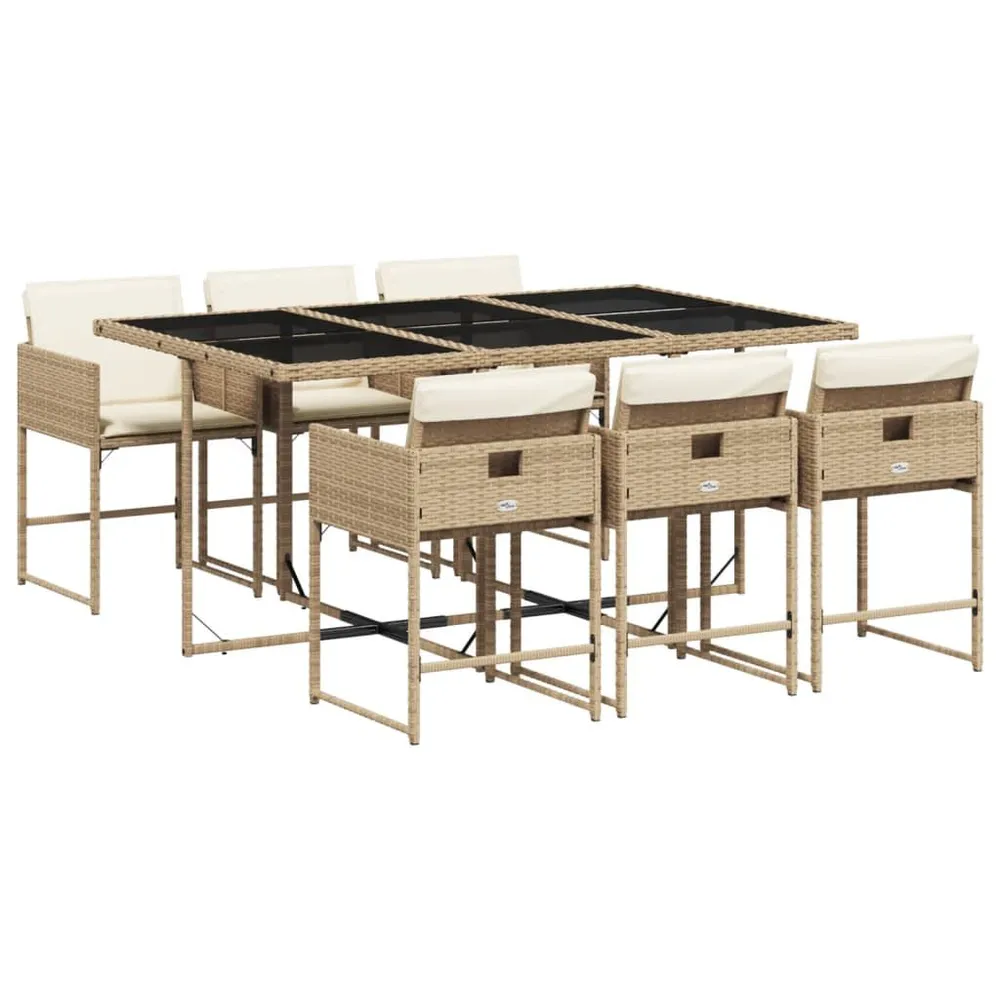 7-delige Tuinset met kussens poly rattan natuurtint