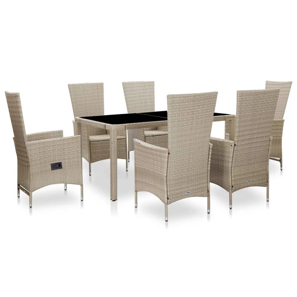 7-delige Tuinset met kussens poly rattan lichtbruin
