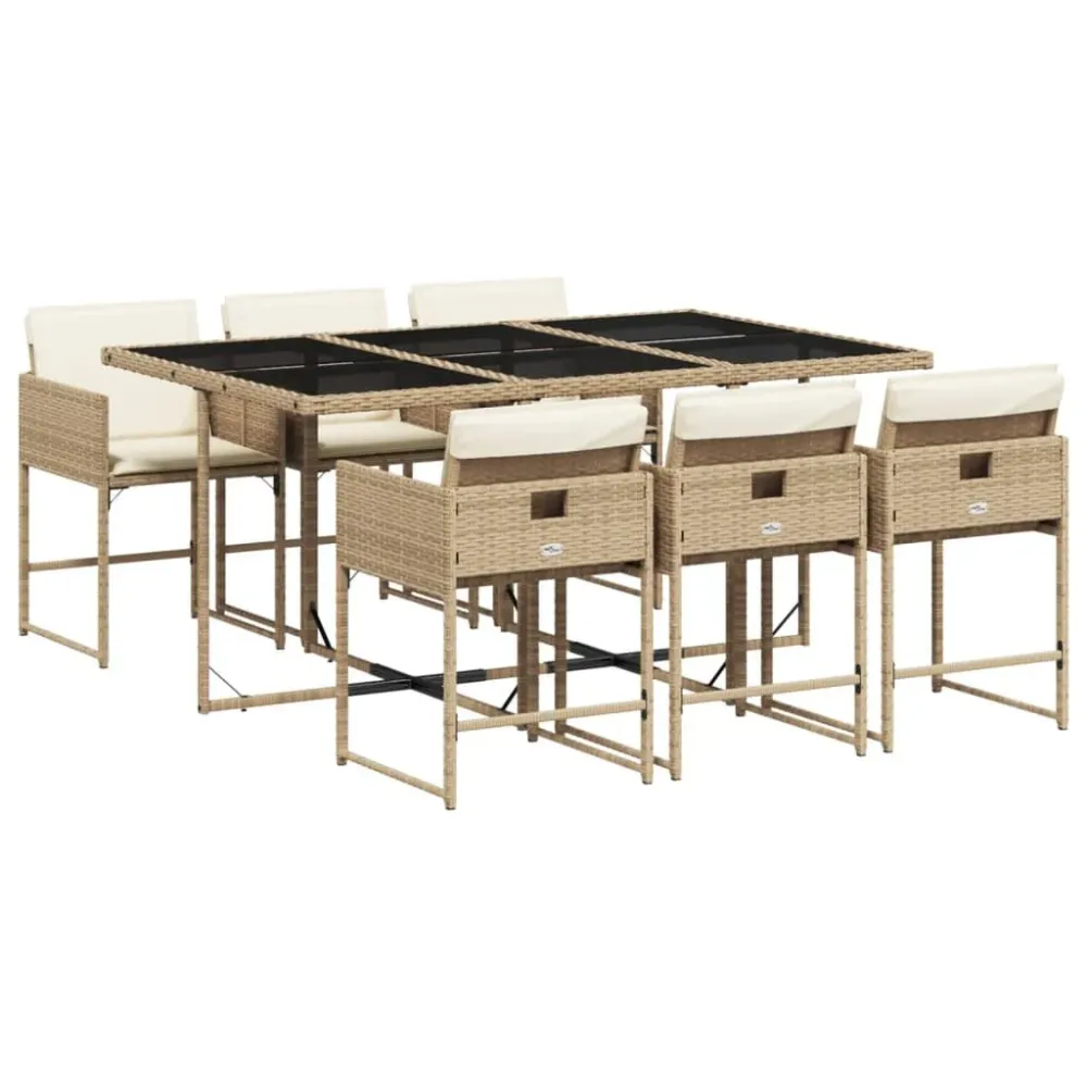 7-delige Tuinset met kussens poly rattan natuurtint