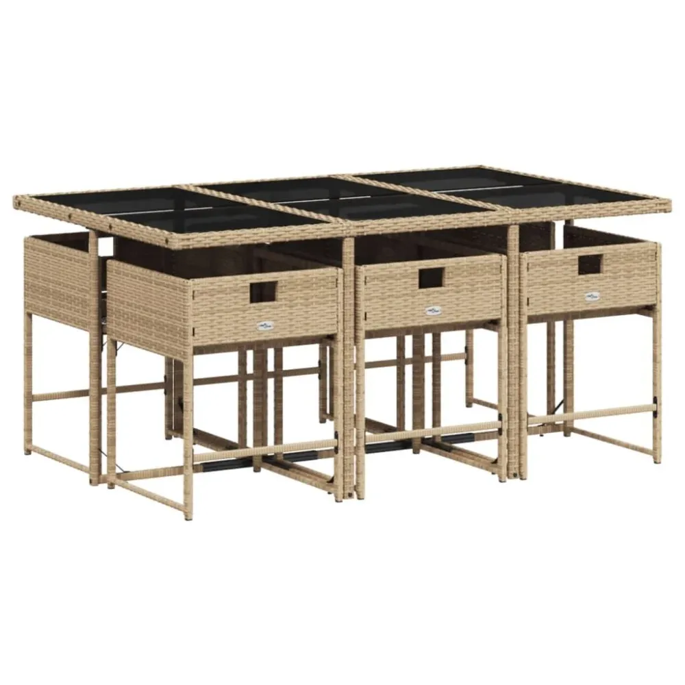 7-delige Tuinset met kussens poly rattan natuurtint