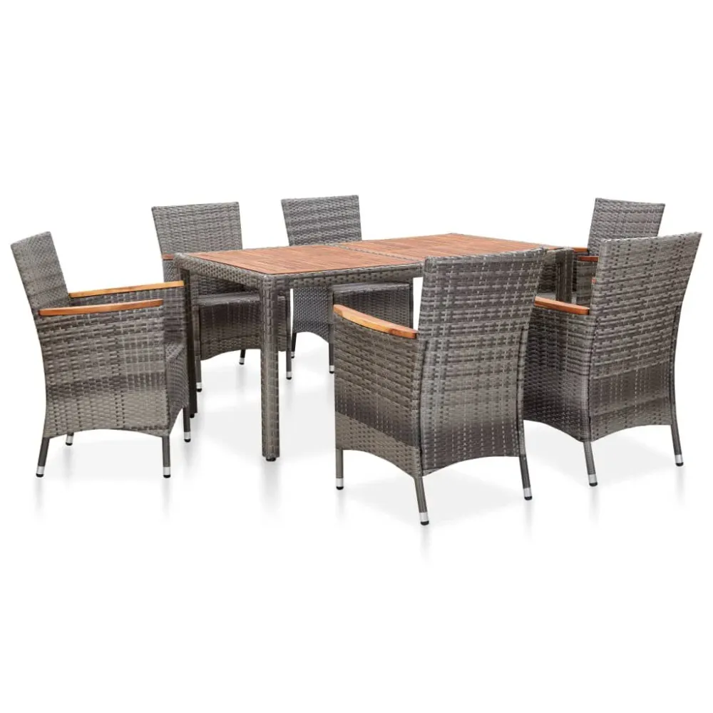 7-delige Tuinset met kussens poly rattan grijs voor Maximale Comfort Buiten
