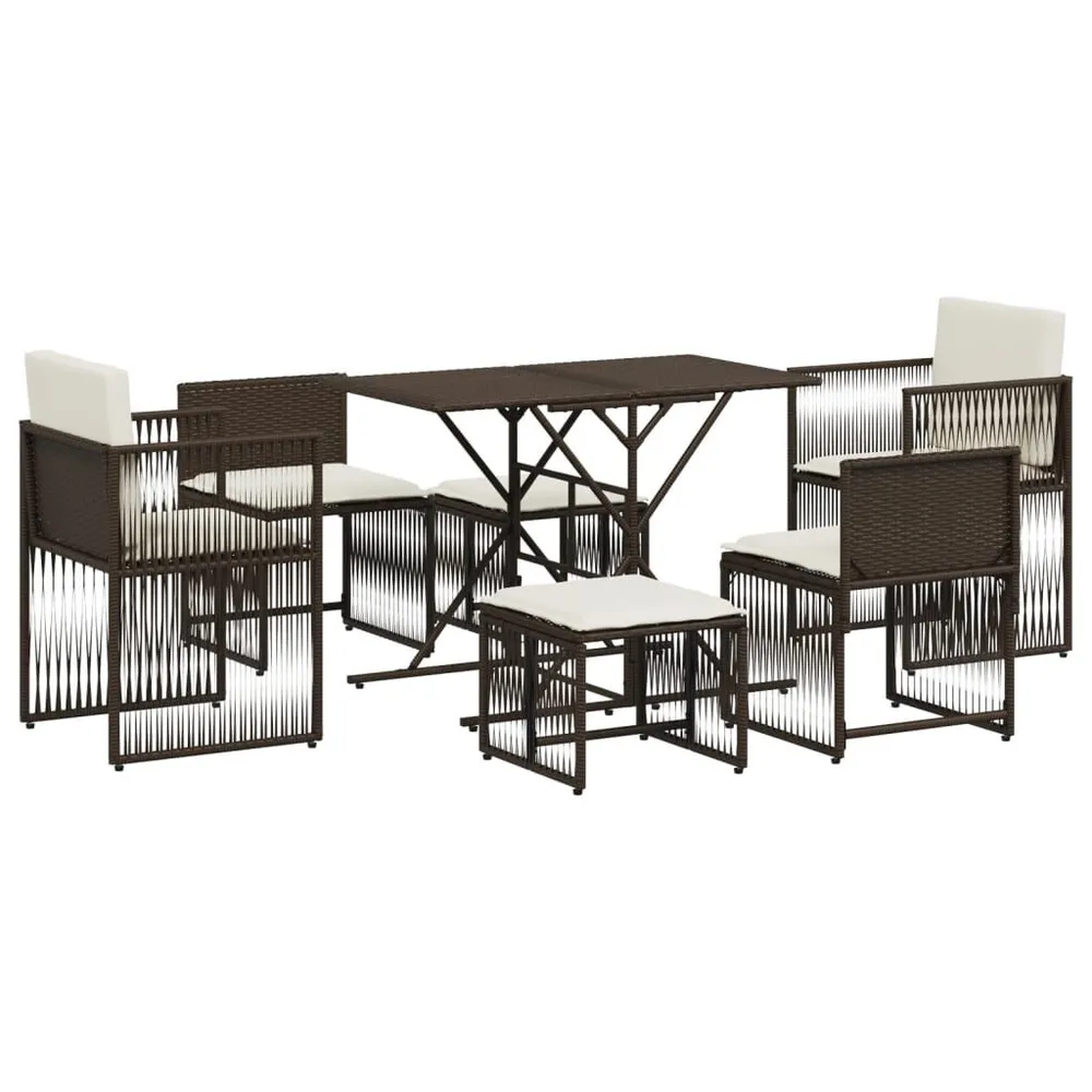 7-delige Tuinset met kussens poly rattan bruin Teak Metalen Frame