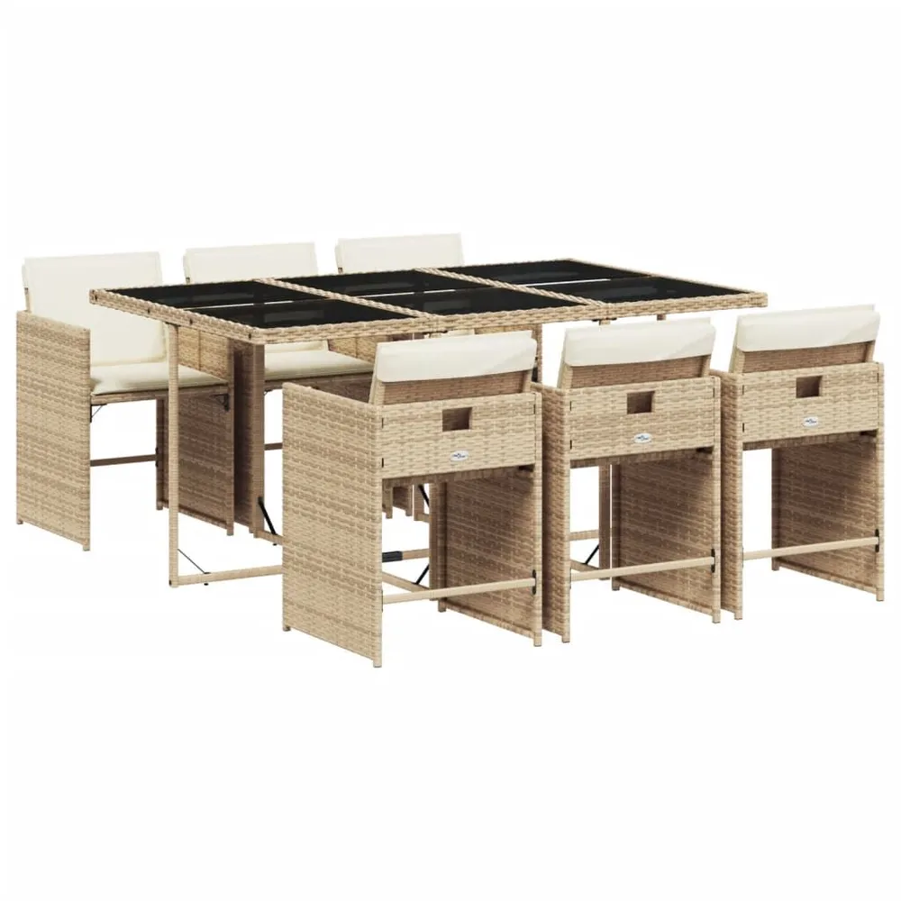 7-delige Tuinset met kussens poly rattan natuurtint