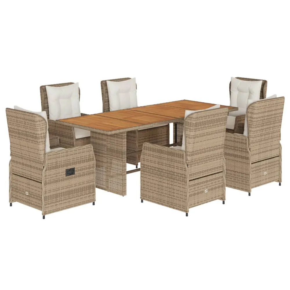 7-delige Tuinset met kussens poly rattan ecru