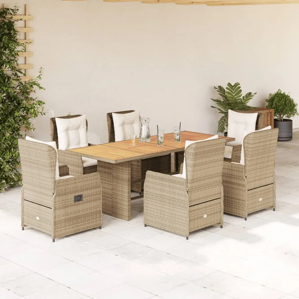 7-delige Tuinset met kussens poly rattan ecru