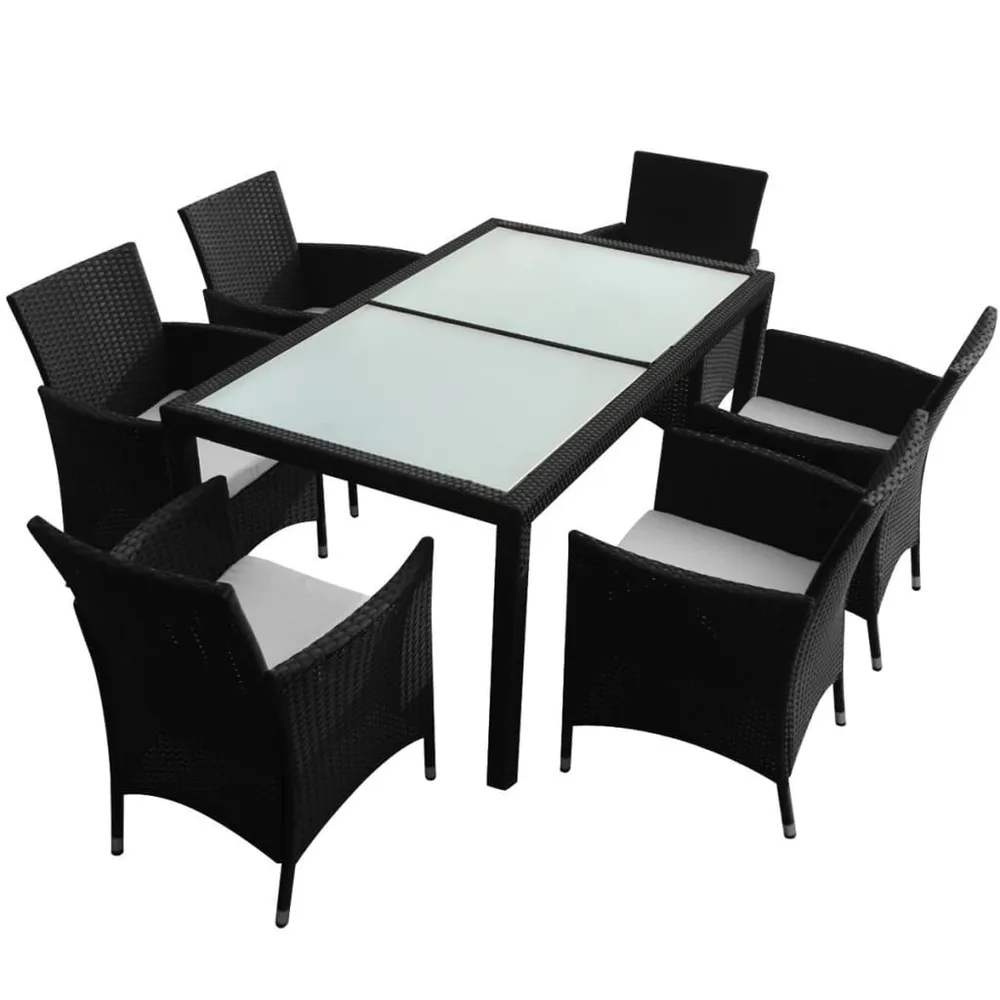 7-delige Tuinset met kussens poly rattan zwart Teak Metalen Frame
