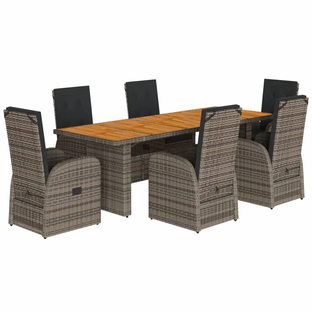 7-delige Tuinset met kussens poly rattan grijs met Inklapbaar Onderstel