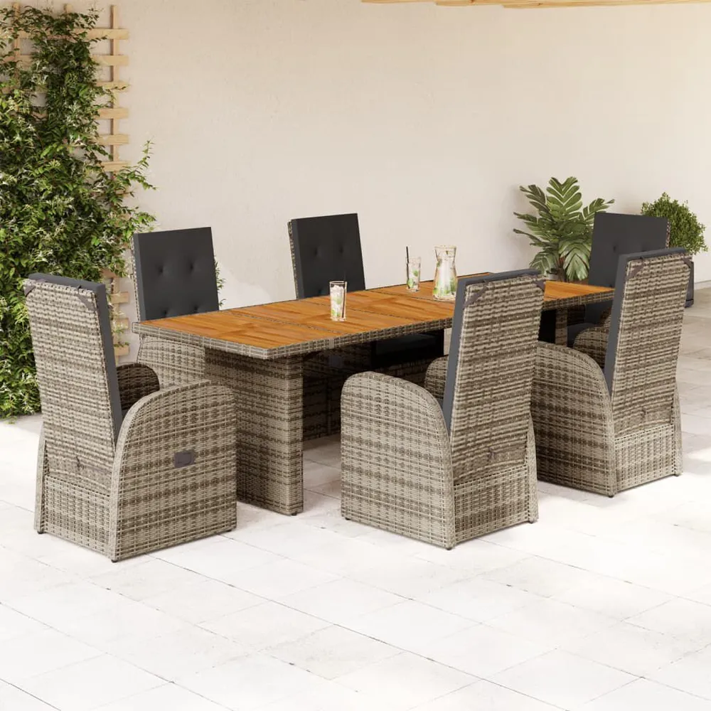 7-delige Tuinset met kussens poly rattan grijs met Inklapbaar Onderstel