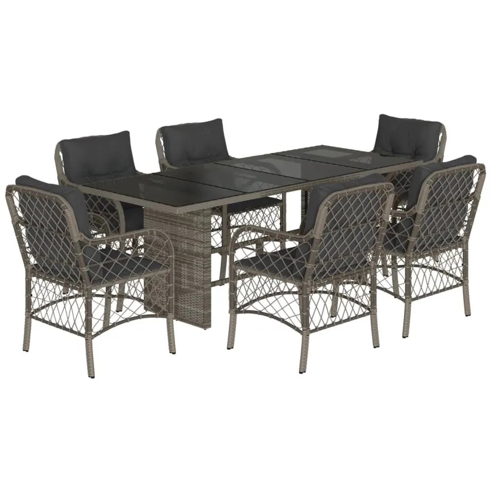 7-delige Tuinset met kussens poly rattan grijs met Geïntegreerde Armleuning