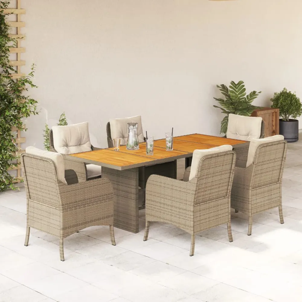 7-delige Tuinset met kussens poly rattan lichtbruin