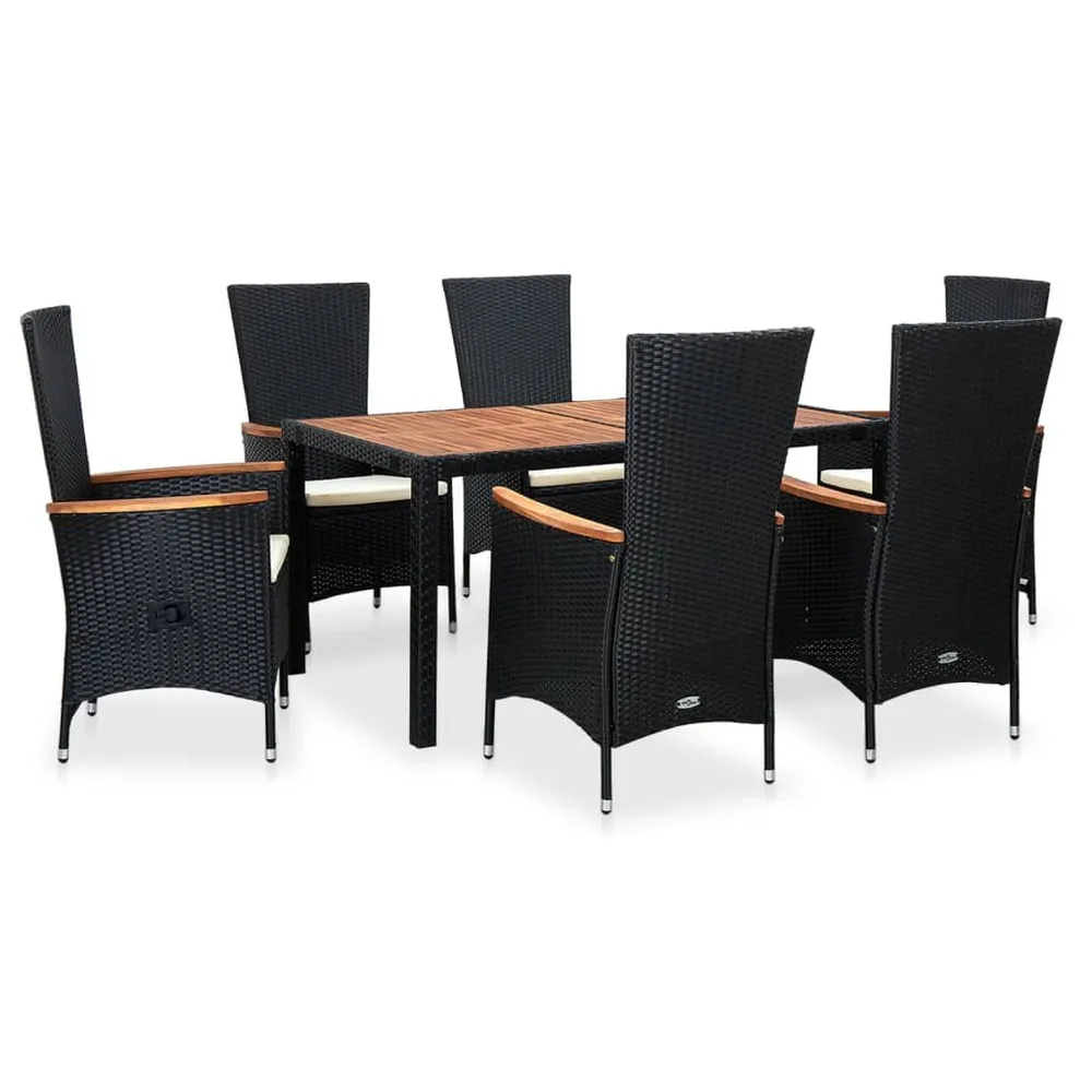 7-delige Tuinset poly rattan acaciahout zwart Snel Droog | Ademend Materiaal