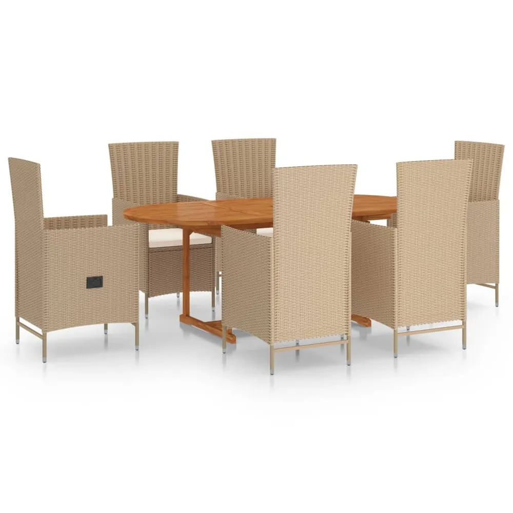 7-delige Tuinset poly rattan ecru