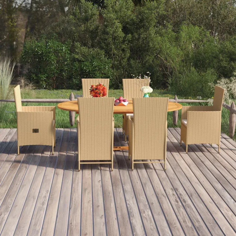 7-delige Tuinset poly rattan ecru