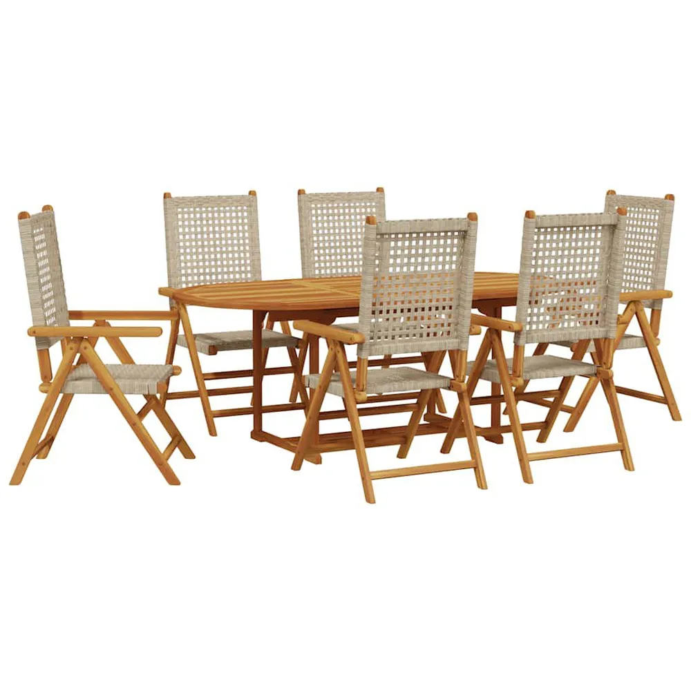 7-delige Tuinset poly rattan en massief hout natuurtint