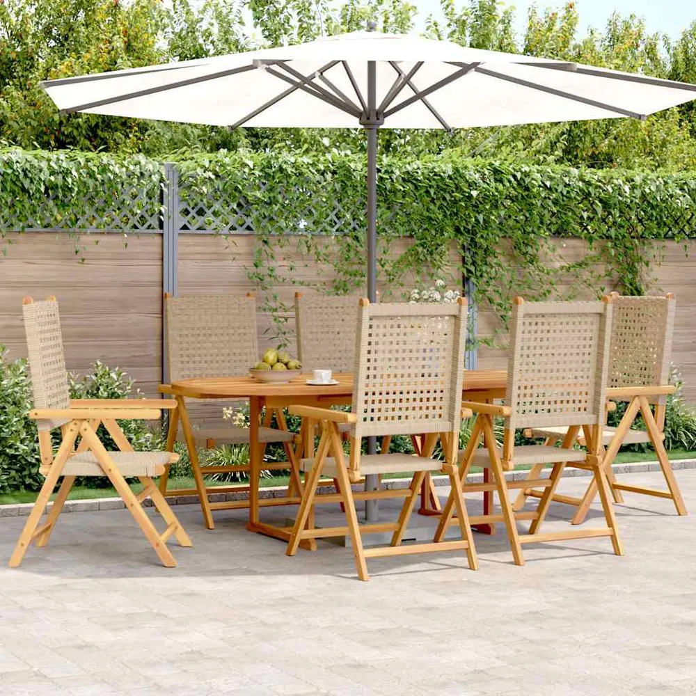 7-delige Tuinset poly rattan en massief hout natuurtint