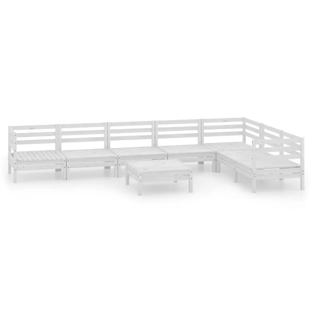 8-delige Loungeset massief grenenhout wit voor Maximale Comfort Buiten