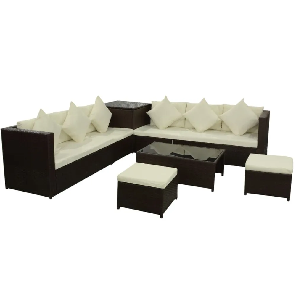 8-delige Loungeset met kussens poly rattan bruin Eenvoudig te Verplaatsen