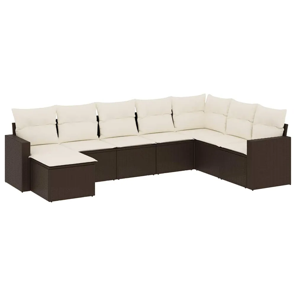8-delige Loungeset met kussens poly rattan bruin Teak Metalen Frame
