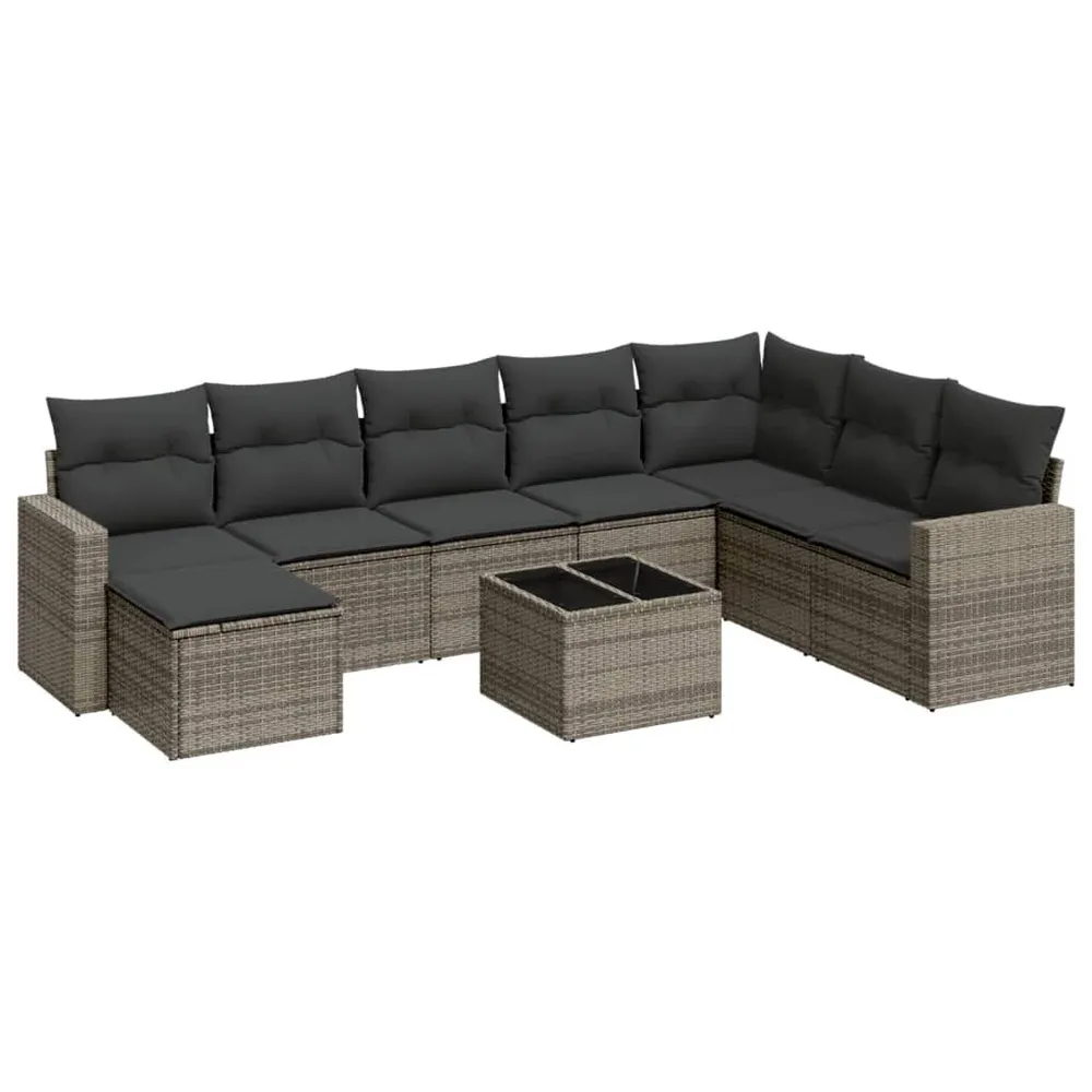 9-delige Loungeset met kussens poly rattan grijs Snel Droog | Ademend Materiaal
