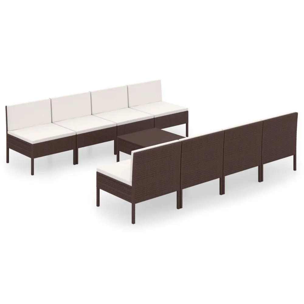 9-delige Loungeset met kussens poly rattan bruin voor Terras Zwembad