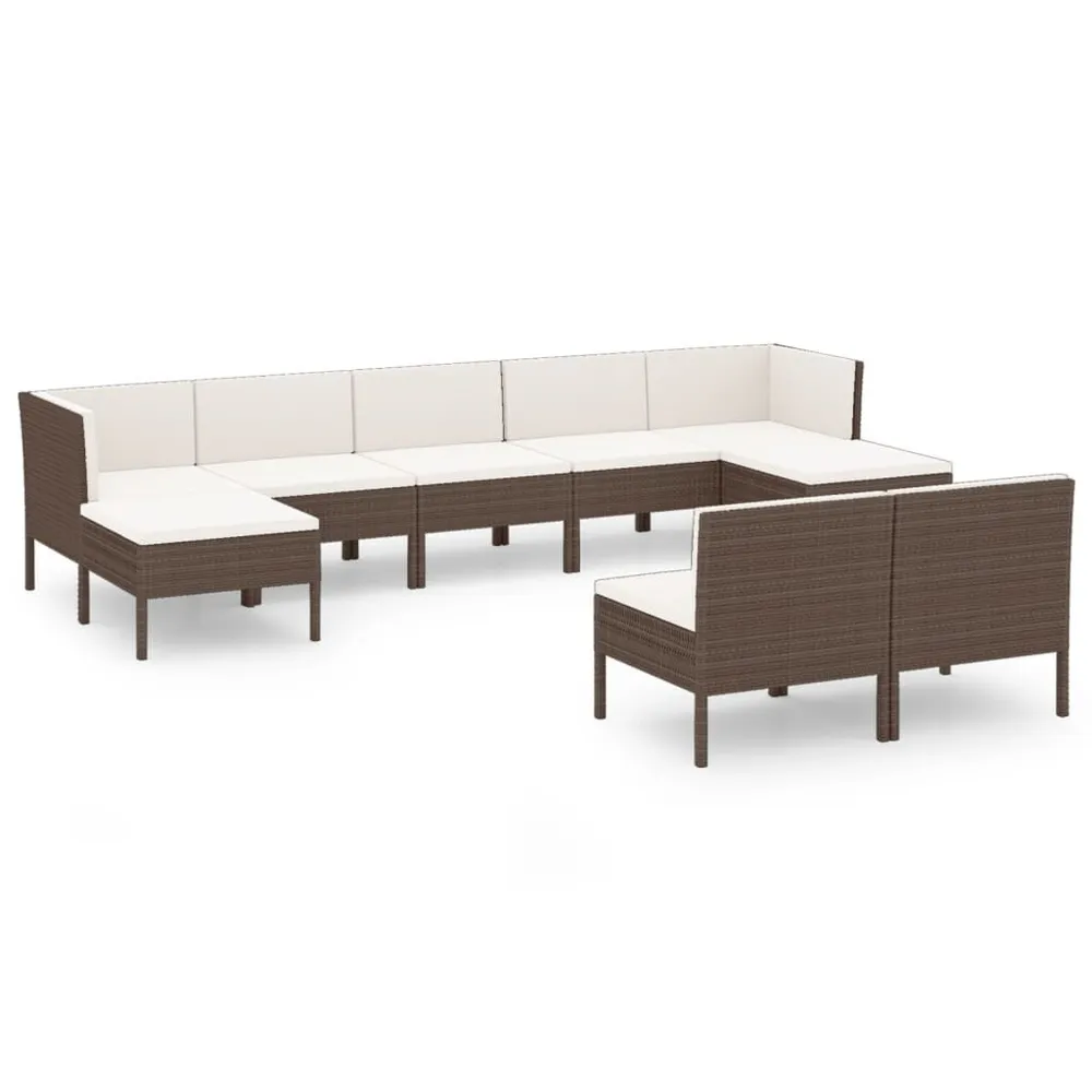 9-delige Loungeset met kussens poly rattan bruin met Verstelbare Rugleuning