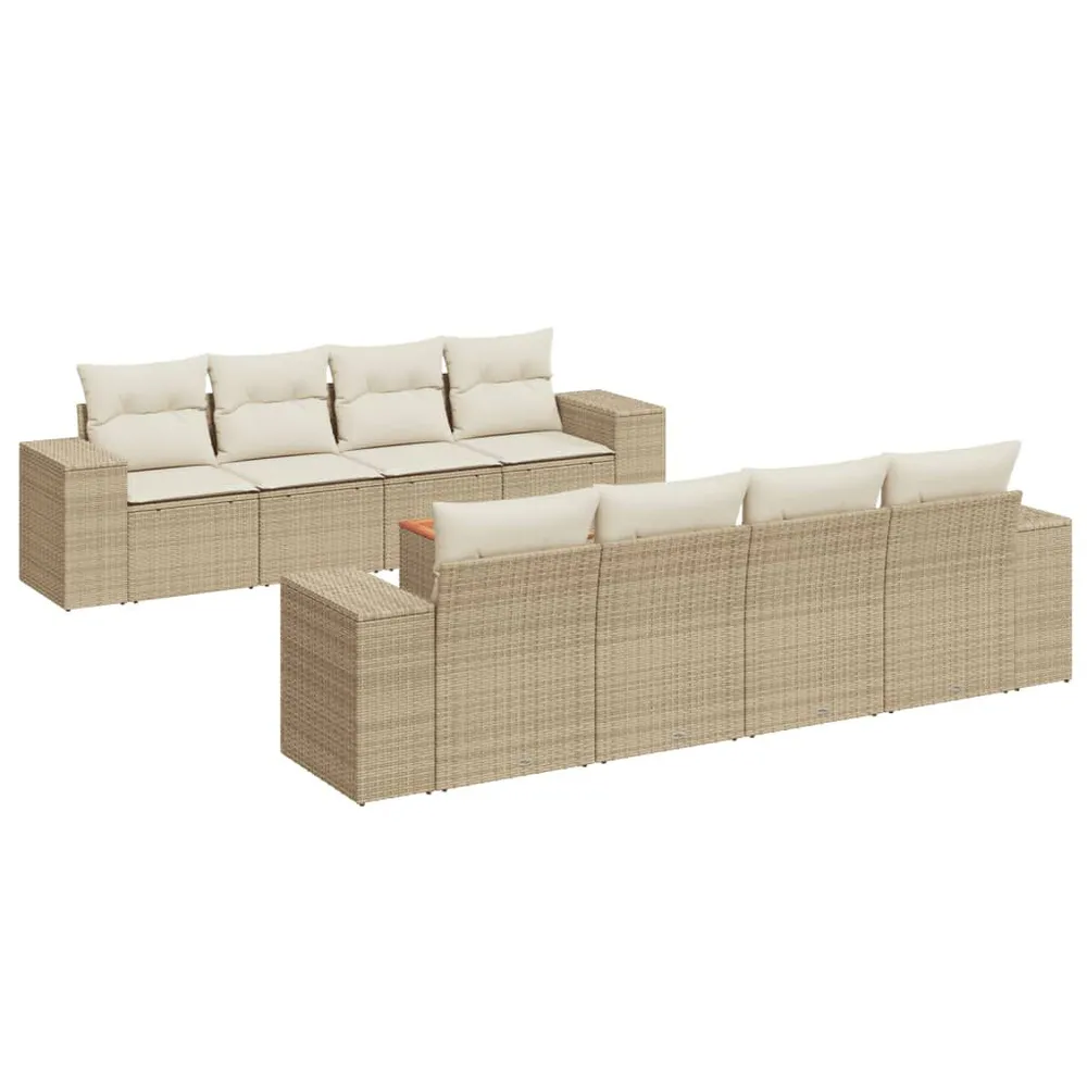 9-delige Loungeset met kussens poly rattan lichtbruin Gemaakt van Weerbestendig Materiaal